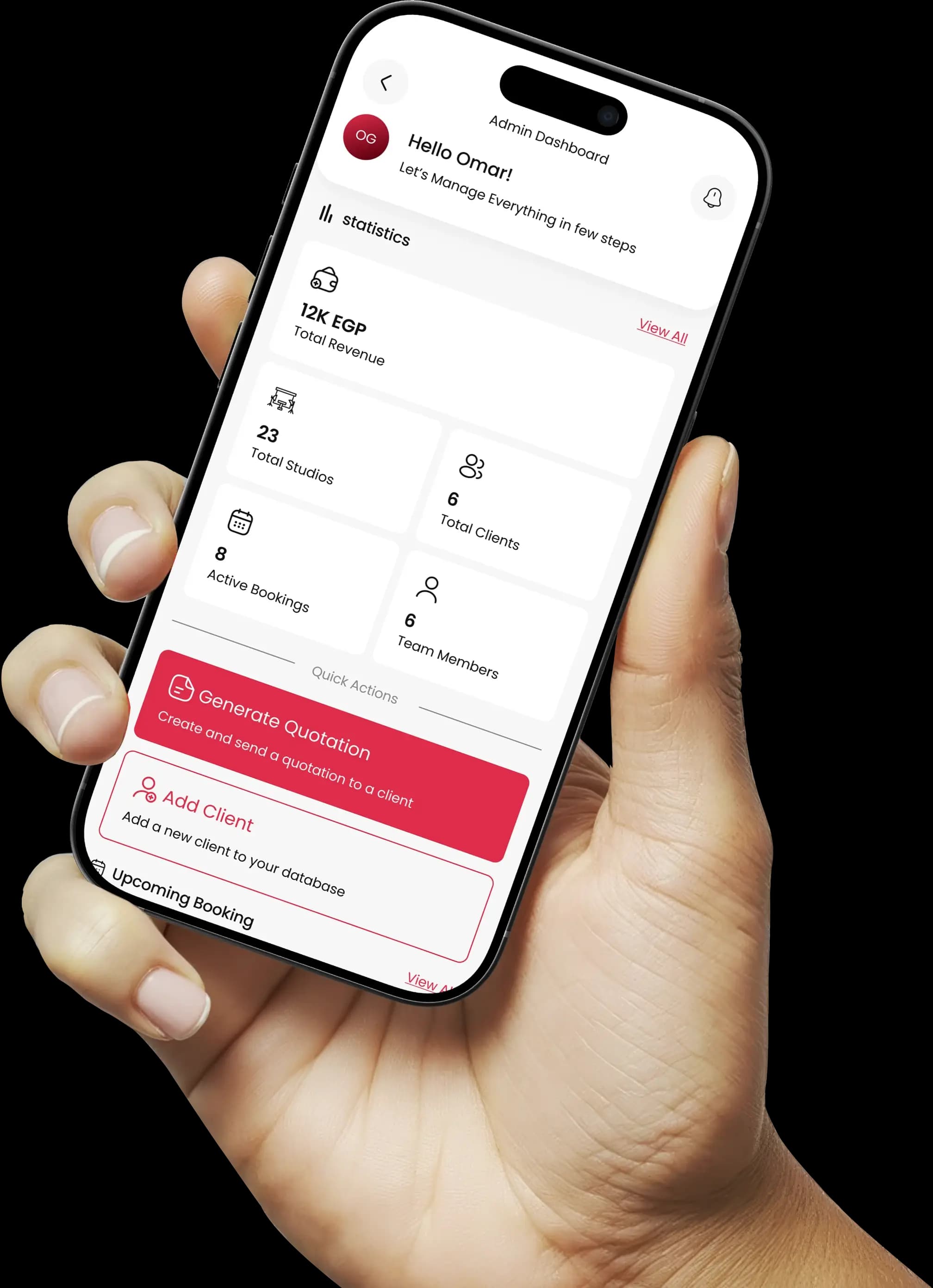 The Light Network (TLN) studio management app on a phone